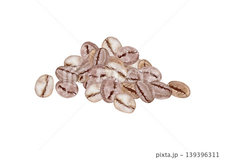 Watercolor roasted coffee beans pile illustration. Hand drawn botanical composition for cafe menu, coffee packaging and branding design. Organic brown seeds isolated on white background. Watercolor roasted coffee beans pile illustration. Hand drawn botanical composition for cafe menu, coffee packaging and branding design. Organic brown seeds isolated on white background. 139396311