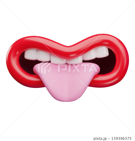 Joke mouth expression, vector cartoon 3D comic funny tease character with stick out tongue mouth, red lips and teeth Joke mouth expression, vector cartoon 3D comic funny tease character with stick out tongue mouth, red lips and teeth 139396375
