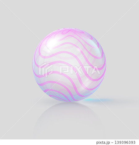 Realistic 3D vector glass ball with pink striped pattern and glares, volume transparent crystal sphere with reflection Realistic 3D vector glass ball with pink striped pattern and glares, volume transparent crystal sphere with reflection 139396393