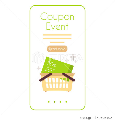 Coupon event with shopping basket on smartphone screen promotion sale app, 30 percent off voucher discount special offer 139396402