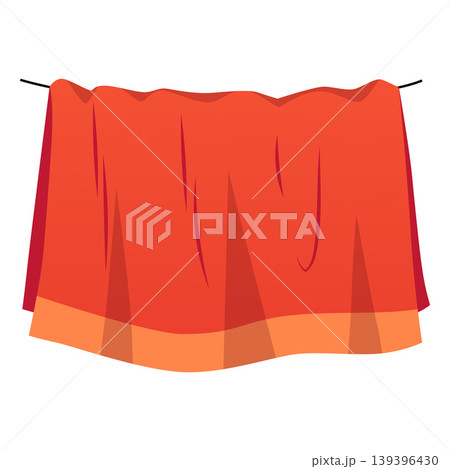 Towel on a wall rope flat vector icon, cartoon red hand towel, hygiene clean bath cotton textile for shower or kitchen 139396430