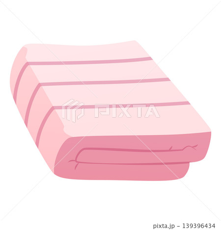 Pink towel folded flat vector icon, cartoon clean bath cotton textile for shower or kitchen, bathroom hygiene procedures Pink towel folded flat vector icon, cartoon clean bath cotton textile for shower or kitchen, bathroom hygiene procedures 139396434