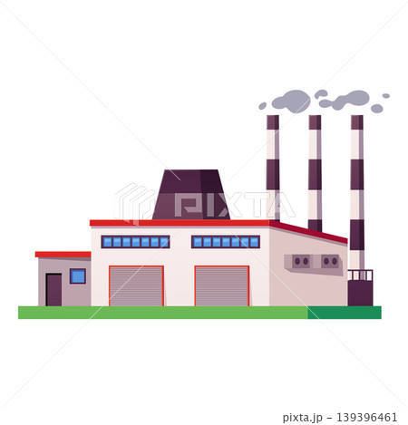 Factory buildings, industrial manufacturing complex with chimneys, vector flat power or energy plant construction Factory buildings, industrial manufacturing complex with chimneys, vector flat power or energy plant construction 139396461