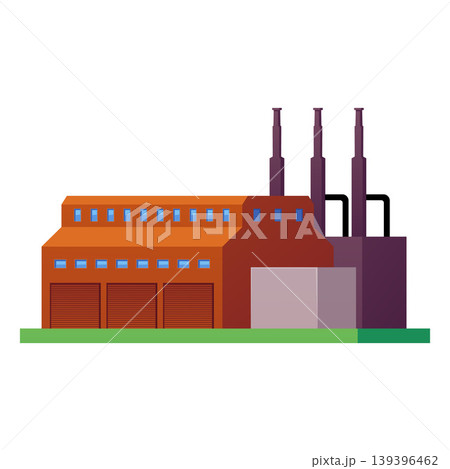 Factory buildings, vector flat industrial manufacturing complex with chimneys pipes, power or energy plant construction Factory buildings, vector flat industrial manufacturing complex with chimneys pipes, power or energy plant construction 139396462