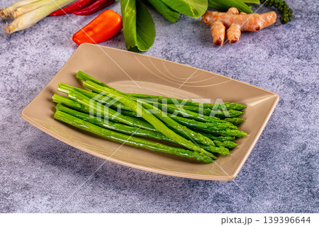 Gourmet steamed green asparagus stems Gourmet steamed green asparagus stems 139396644