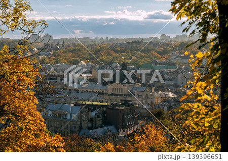 Europe historical aerial drone view with natural frame foreground wallpaper concept 139396651