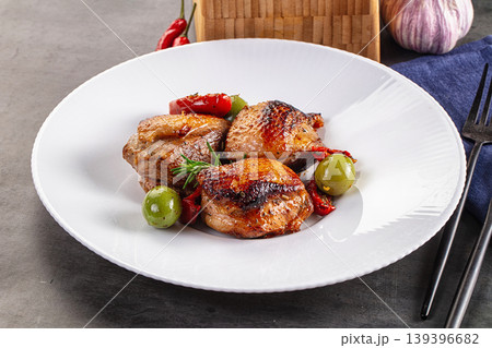 Roasted duck medallion with dry tomato Roasted duck medallion with dry tomato 139396682