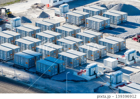 Aerial view on battery energy storage system for renewable power plant. 139396912