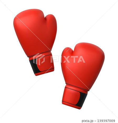 An icon of a pair of red realistic leather boxing gloves, hand protection. 139397009