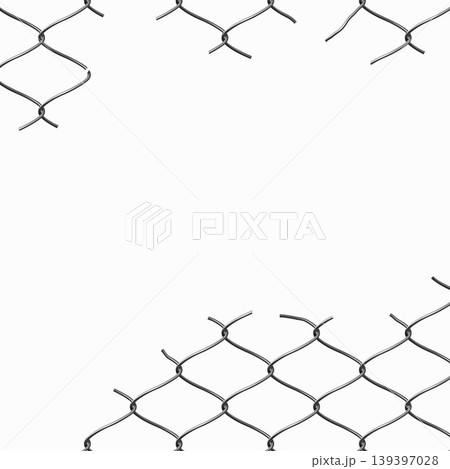 Broken wire net fence vector realistic illustration, steel chain link fence mesh with torn metal and destroyed wire grid Broken wire net fence vector realistic illustration, steel chain link fence mesh with torn metal and destroyed wire grid 139397028