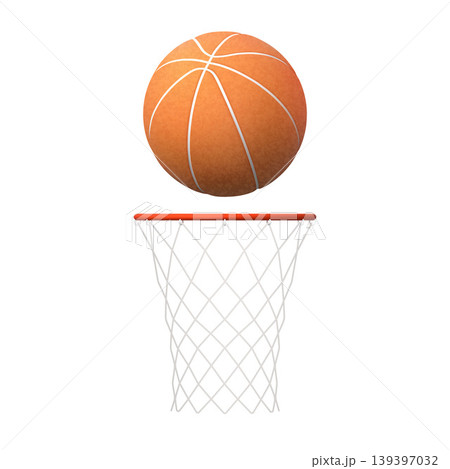 Basketball ball above the basketball ring realistic 3D vector illustration, professional sports equipment for team game 139397032
