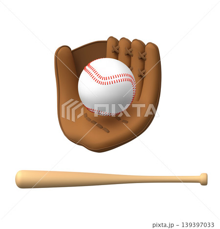 Baseball ball, bat and leather glove realistic 3D vector illustration, professional sports equipment for team game 139397033