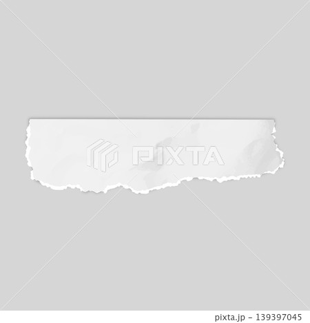 A realistic torn strip of white paper, wrinkled, with a jagged bottom edge 139397045