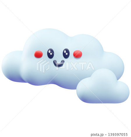 A 3D cloud icon with a cute smiling face, eyes, and red cheeks. A 3D cloud icon with a cute smiling face, eyes, and red cheeks. 139397055