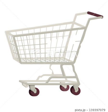 Old shopping cart, trolley flat vector icon, cartoon broken empty metal basket market container on wheels for purchases 139397079