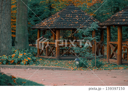 gazebo park square autumn atmospheric landmark country side September moody place 139397150