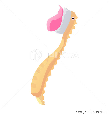 Baby toothbrush, dental tool for kids oral hygiene, vector flat nylon bristles and yellow dragon animal plastic handle Baby toothbrush, dental tool for kids oral hygiene, vector flat nylon bristles and yellow dragon animal plastic handle 139397185
