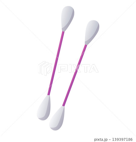 Cotton swabs with pink rod, vector flat hygiene or cosmetology product, two ear sticks cotton buds, baby bath accessory Cotton swabs with pink rod, vector flat hygiene or cosmetology product, two ear sticks cotton buds, baby bath accessory 139397186