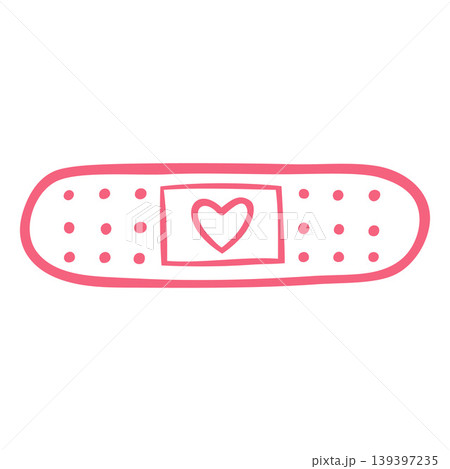 Sterile bandage with heart print doodle vector icon, girly first aid plaster adhesive tape, medical treatment protection 139397235