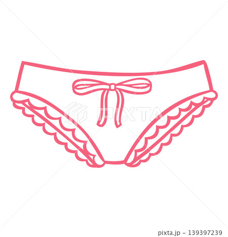 Lovely girly panties with laces trim and bow pink line art, vector doodle undies, panties underwear, lingerie apparel 139397239