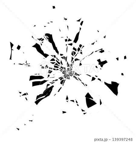 Black shattered and fractured glass with chaotic scattered splinters fragments, vector broken background, burst effect Black shattered and fractured glass with chaotic scattered splinters fragments, vector broken background, burst effect 139397248
