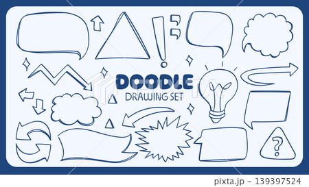 Blue Doodle Line Art Hand Drawn Speech Bubbles and Arrows Illustration Blue Doodle Line Art Hand Drawn Speech Bubbles and Arrows Illustration 139397524