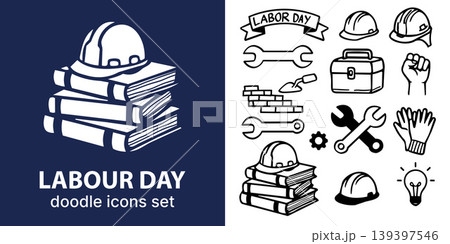 Labour Day Doodle Elements Set.Vector Illustration 139397546