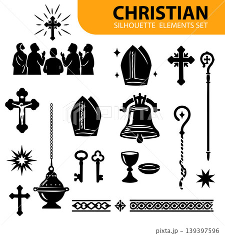 Christian Religious Silhouette Elements Bundle 139397596