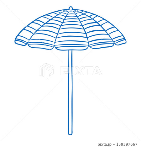 Beach umbrella blue line art vector icon, sunshade for summer rest, striped sun parasol, relax vacation accessory 139397667