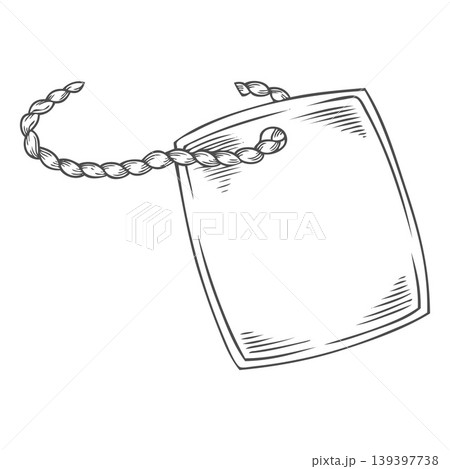 Paper tag on a rope vector sketch, empty blank of price or promotion label, hand drawn engraved packing sticker Paper tag on a rope vector sketch, empty blank of price or promotion label, hand drawn engraved packing sticker 139397738