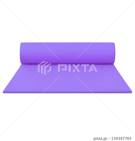 Realistic icon of an unrolled purple fitness mat for training and relaxation. Realistic icon of an unrolled purple fitness mat for training and relaxation. 139397765