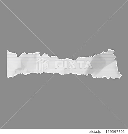 Crumpled torn striped paper strip, white torn sheet of notebook fragment, vector realistic wrinkled school page scrap Crumpled torn striped paper strip, white torn sheet of notebook fragment, vector realistic wrinkled school page scrap 139397793