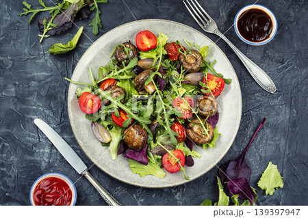 Mushroom Salad with Leafy Greens 139397947