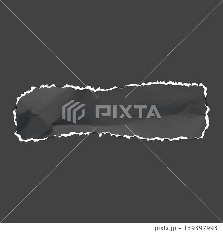 Black crumpled torn paper strip piece, torn sheet of old page fragment, vector realistic wrinkled scrap ripped edges Black crumpled torn paper strip piece, torn sheet of old page fragment, vector realistic wrinkled scrap ripped edges 139397993