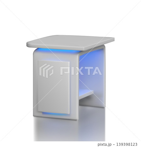 Service desk, desktop table realistic vector 3D mockup, promotional table counter, information stand led illumination 139398123