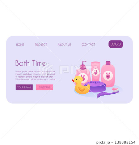 Kids cosmetics products for health care and hygiene procedures, vector flat landing page design Baby newborns bath time Kids cosmetics products for health care and hygiene procedures, vector flat landing page design Baby newborns bath time 139398154