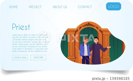 Priest talking to parishioner in church or chapel landing page promotion vector flat design, Christian religious service 139398185