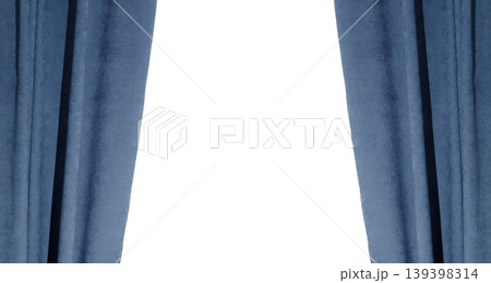 Symmetrical blue velvet curtains parted to reveal a bright white empty space for copy Symmetrical blue velvet curtains parted to reveal a bright white empty space for copy 139398314