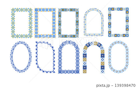 Ornamental frames collection with traditional Azulejo Portuguese tile patterns. Mediterranean 139398470