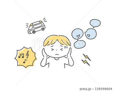 聴覚過敏で音ストレスに悩む子ども単色 聴覚過敏で音ストレスに悩む子ども単色 139398604