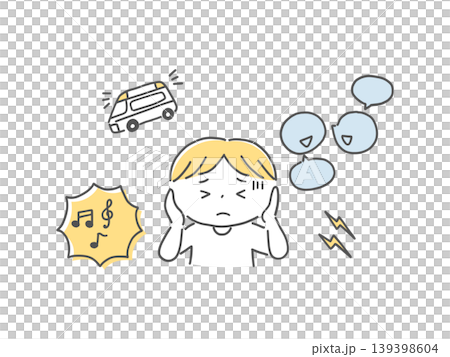 Children suffering from auditory hypersensitivity and sound stress (monochrome) 139398604