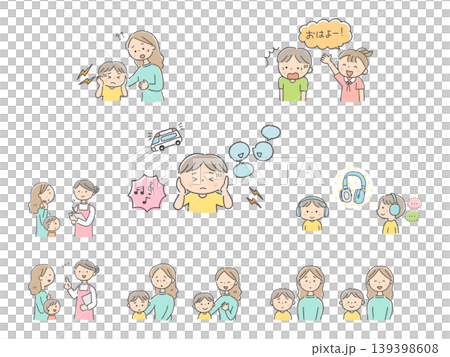 聴覚過敏で困る子どもと支援のイラストセット 聴覚過敏で困る子どもと支援のイラストセット 139398608