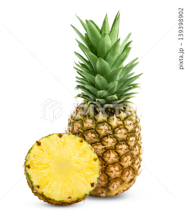 Juicy pineapple with slice isolated on white background 139398902
