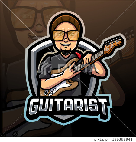 Guitar player esport mascot logo design Guitar player esport mascot logo design 139398941