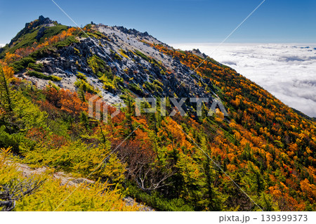 紅葉の南アルプス・鳳凰三山・薬師岳 紅葉の南アルプス・鳳凰三山・薬師岳 139399373