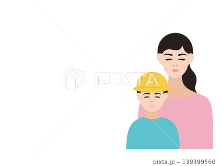 笑顔の母親と園服の男の子のべクターイラスト素材 139399560