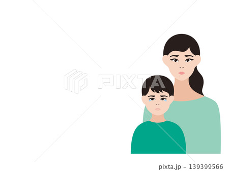悩む母親と泣いている男の子のべクターイラスト素材 139399566