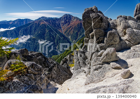 南アルプス・鳳凰三山・赤抜沢ノ頭から見る白峰三山 139400040