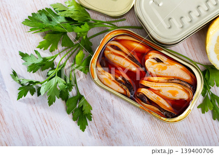 Marinated in oil mussels Marinated in oil mussels 139400706