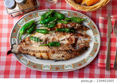 Fried perch with Padron peppers Fried perch with Padron peppers 139401005